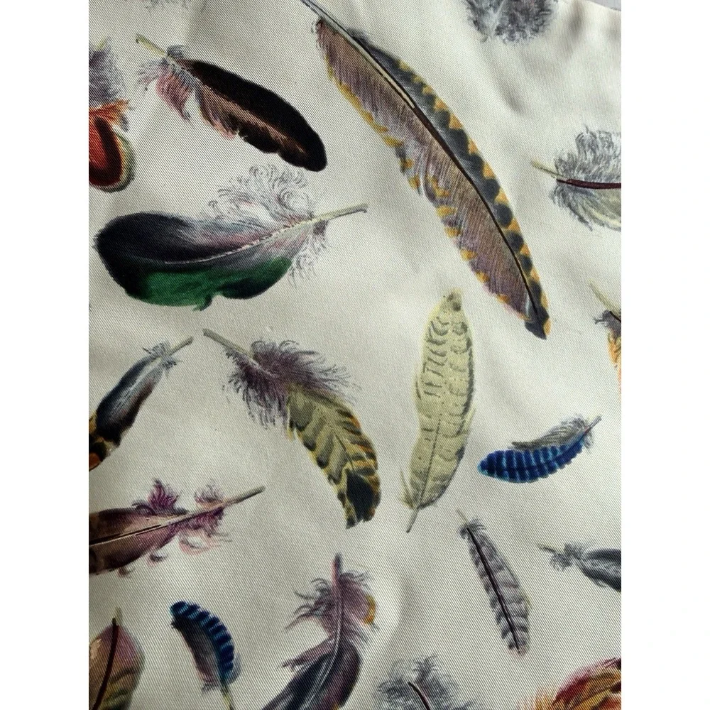 Hermès Feather Plume Print Silk & Cashmere Double-Sided Stole Scarf Vintage 90's